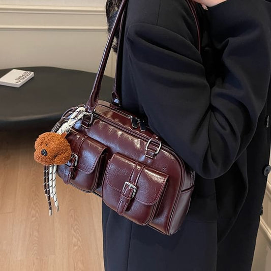 Faux Leather Zip Shoulder Bag