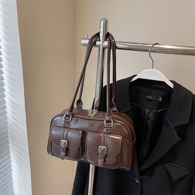 Faux Leather Zip Shoulder Bag