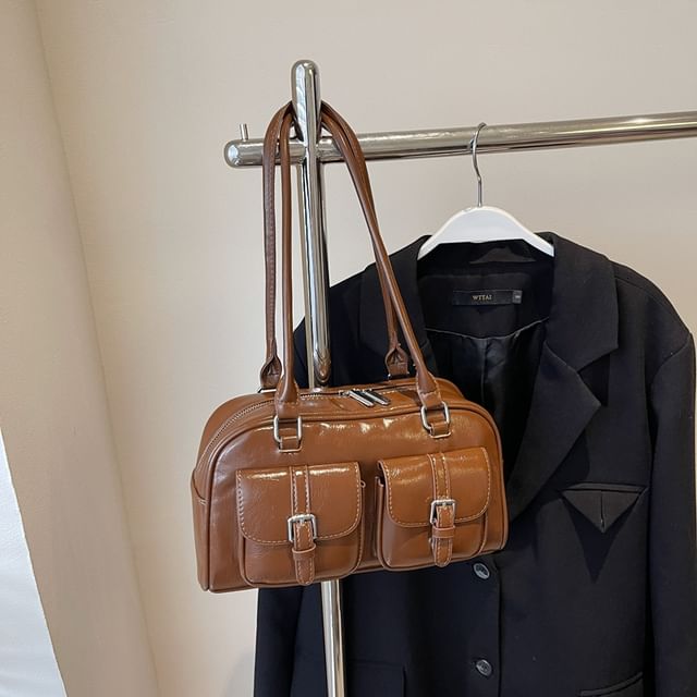 Faux Leather Zip Shoulder Bag