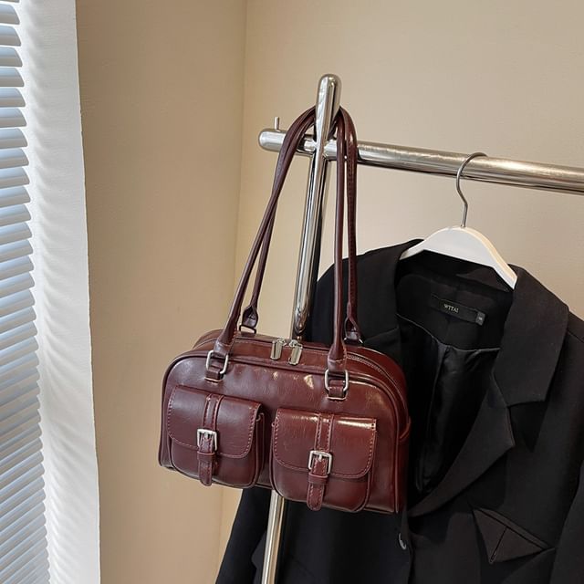 Faux Leather Zip Shoulder Bag