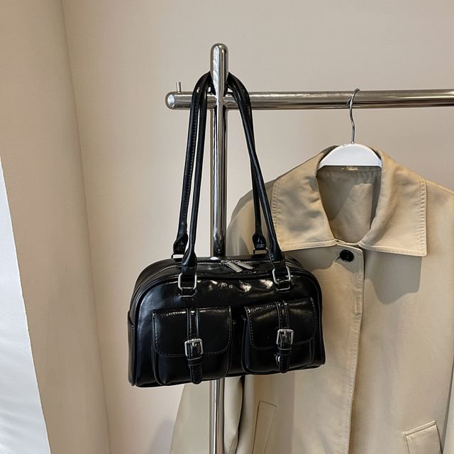 Faux Leather Zip Shoulder Bag
