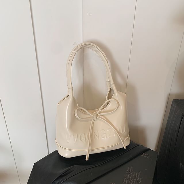 Faux Leather Plain Bowknot Shoulder Bag