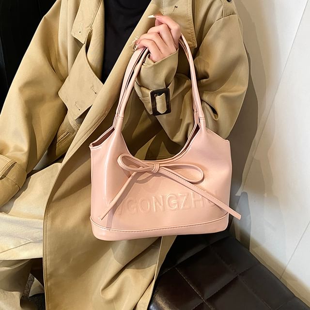 Faux Leather Plain Bowknot Shoulder Bag