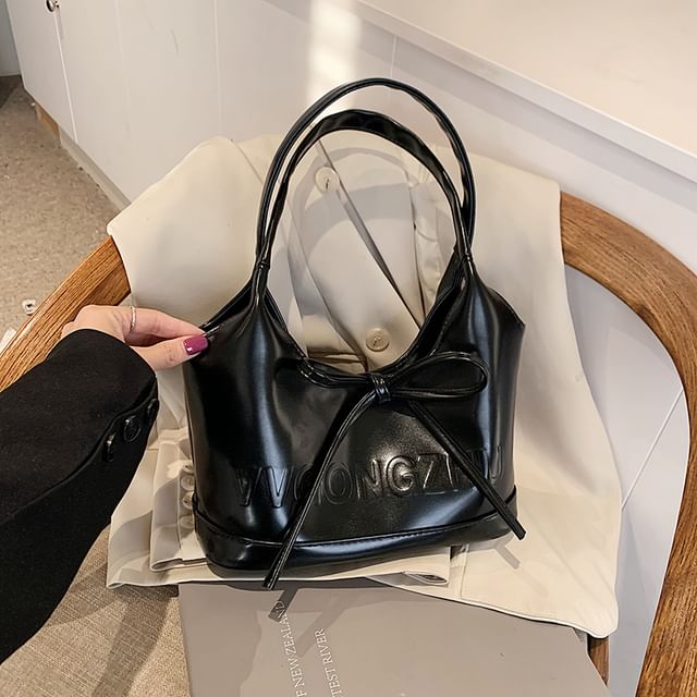 Faux Leather Plain Bowknot Shoulder Bag
