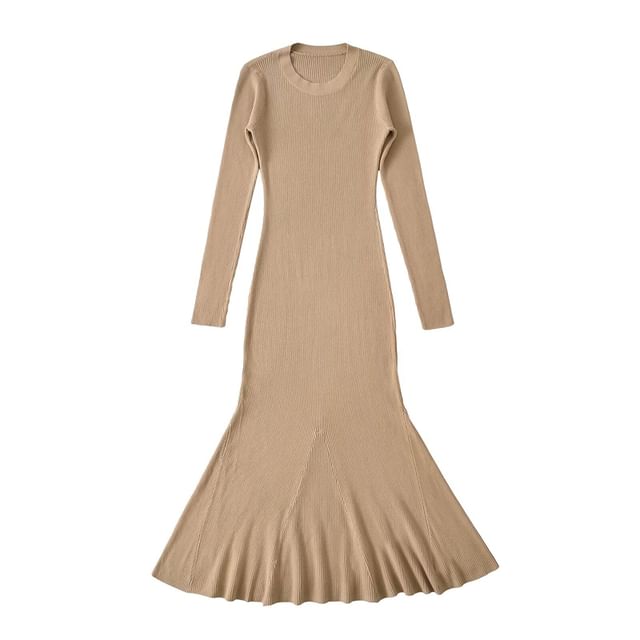 Crew Neck Long-Sleeved Knit Maxi Mermaid Dress