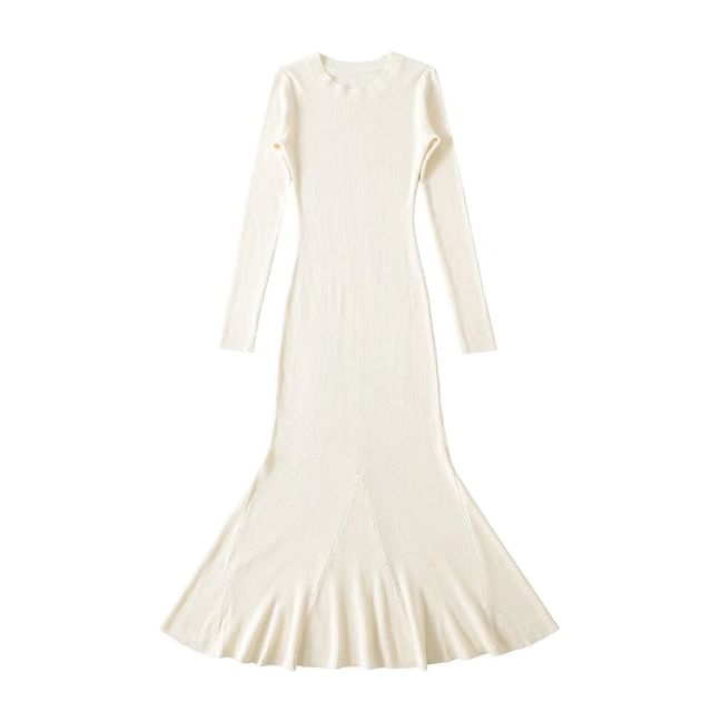 Crew Neck Long-Sleeved Knit Maxi Mermaid Dress