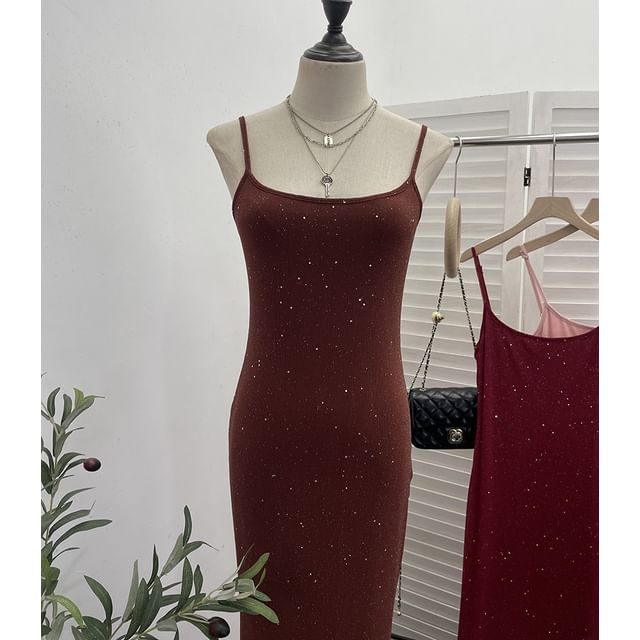 Glitter Maxi Sheath Dress - Thin Strap