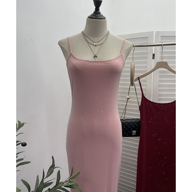 Glitter Maxi Sheath Dress - Thin Strap