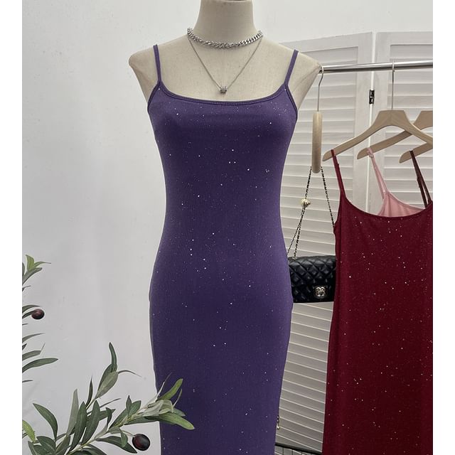 Glitter Maxi Sheath Dress - Thin Strap