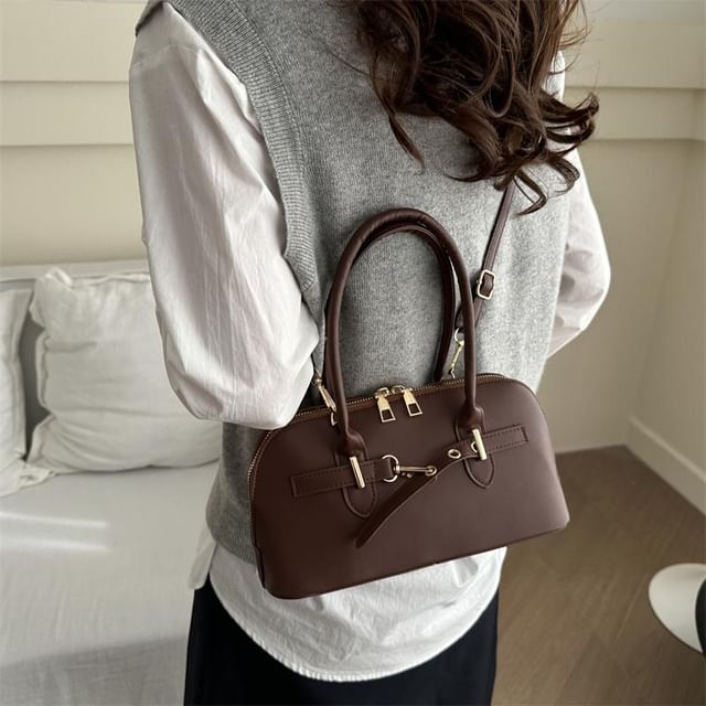 Buckled Faux Leather Shoulder Bag