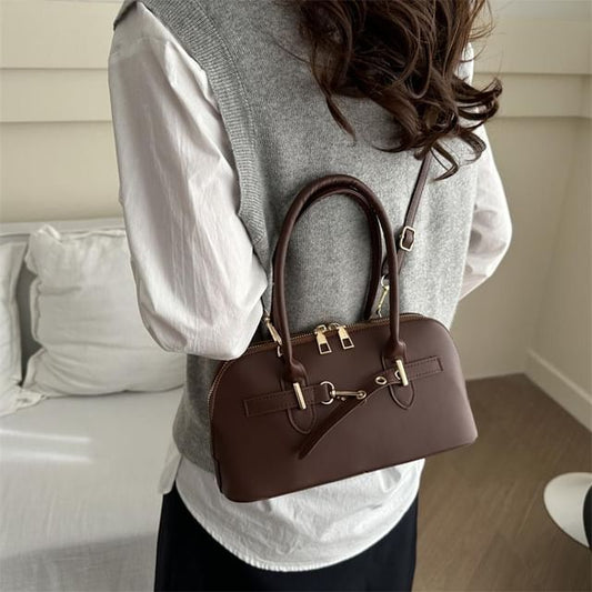 Buckled Faux Leather Shoulder Bag