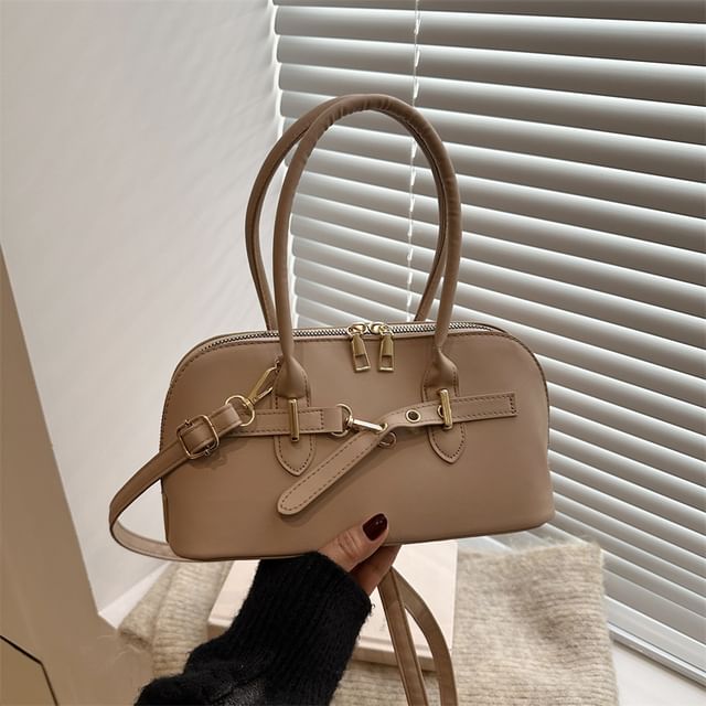Buckled Faux Leather Shoulder Bag
