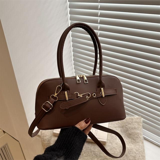 Buckled Faux Leather Shoulder Bag