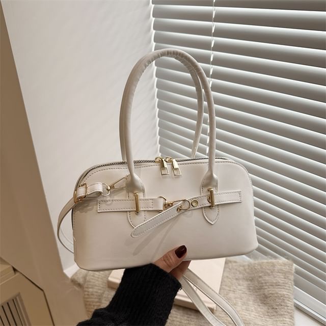 Buckled Faux Leather Shoulder Bag