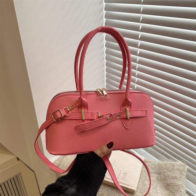 Buckled Faux Leather Shoulder Bag