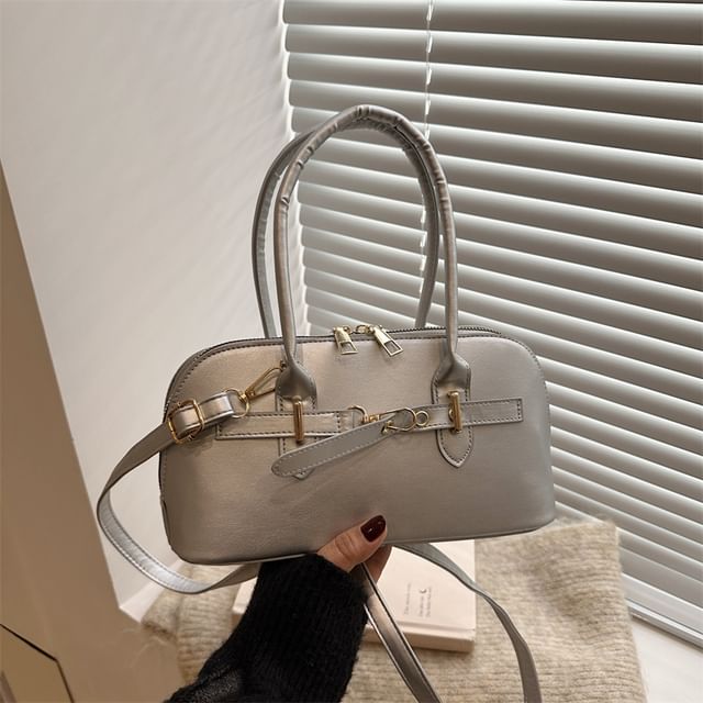 Buckled Faux Leather Shoulder Bag