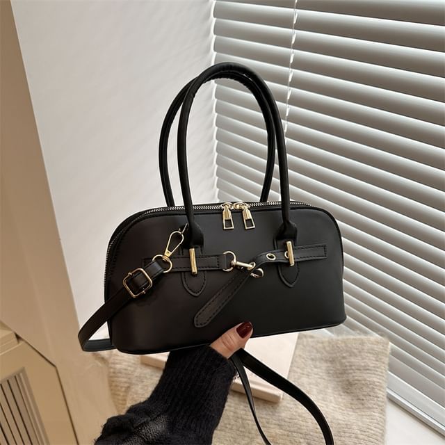 Buckled Faux Leather Shoulder Bag