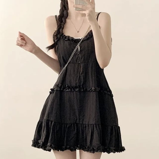 Tiered Frill Mini A-Line Dress - Thin Strap