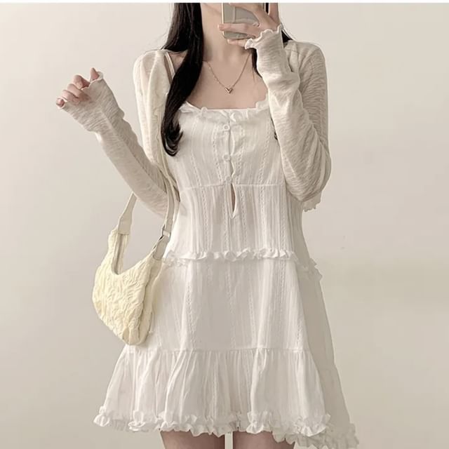 Tiered Frill Mini A-Line Dress - Thin Strap