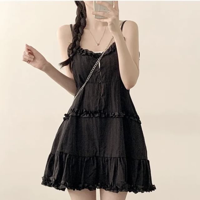 Tiered Frill Mini A-Line Dress - Thin Strap
