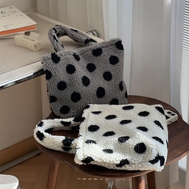 Dotted Faux Shearling Shoulder Bag