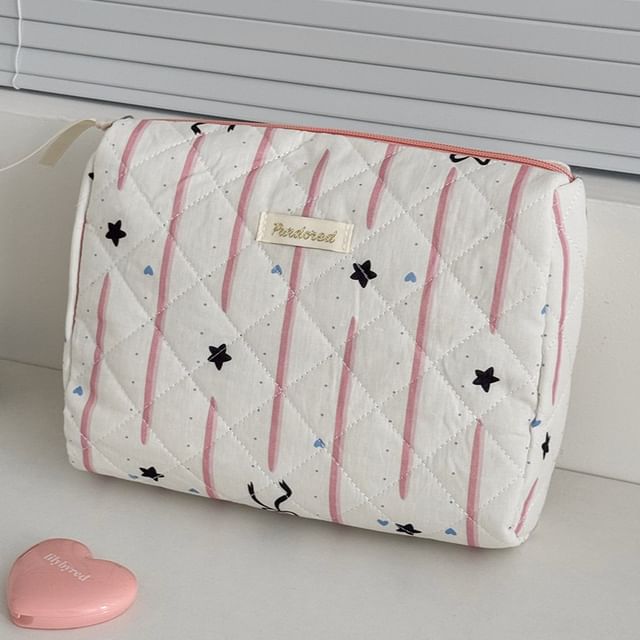 Bow Star Striped Fabric Makeup Bag (Various Designs)