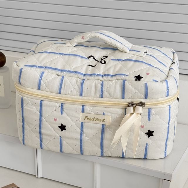 Bow Star Striped Fabric Makeup Bag (Various Designs)