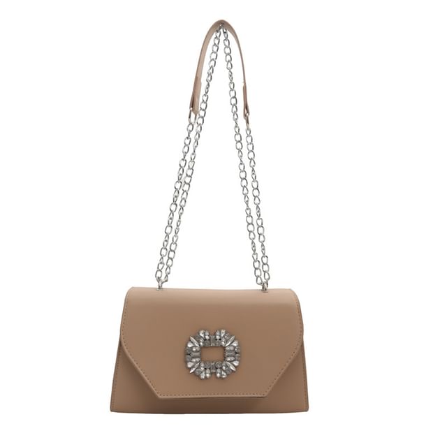 Rhinestone Buckle Flap Shoulder Bag