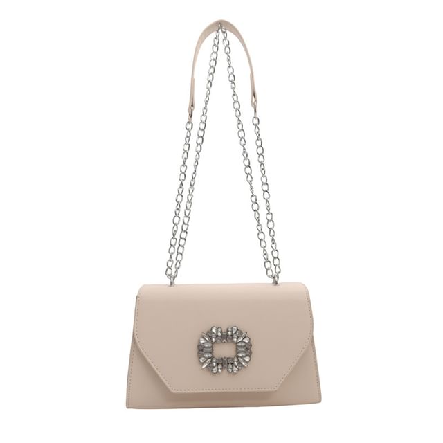Rhinestone Buckle Flap Shoulder Bag