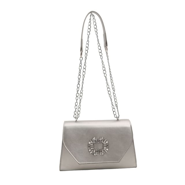 Rhinestone Buckle Flap Shoulder Bag