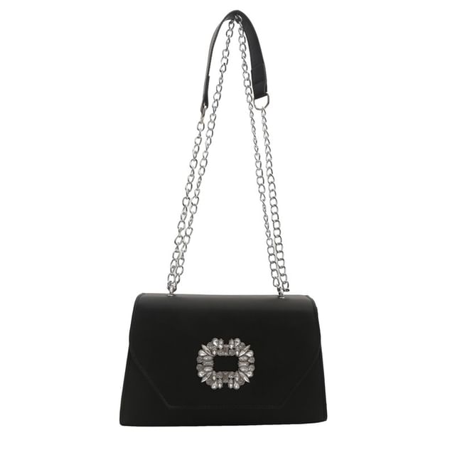 Rhinestone Buckle Flap Shoulder Bag