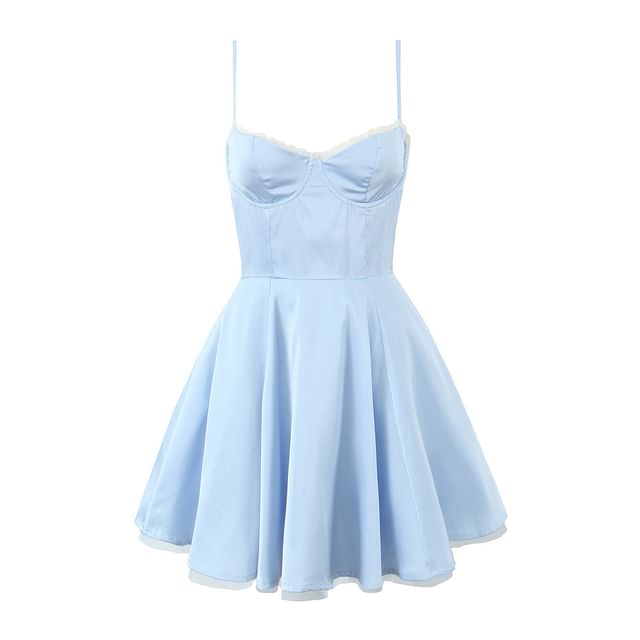 Sweetheart Lace Trim Layered Mini A-Line Dress
