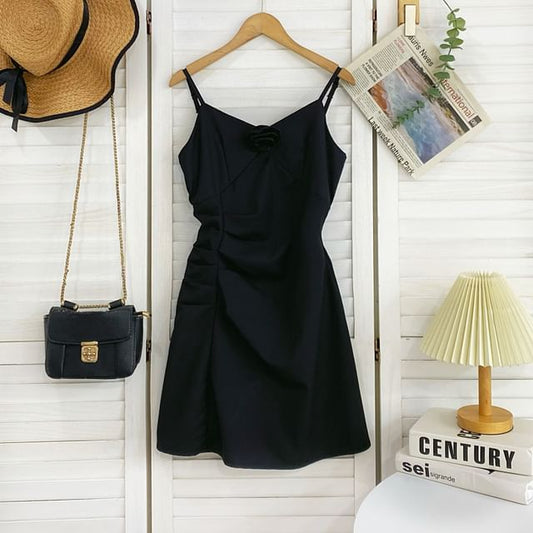 Shirred Mini A-Line Dress with Thin Straps