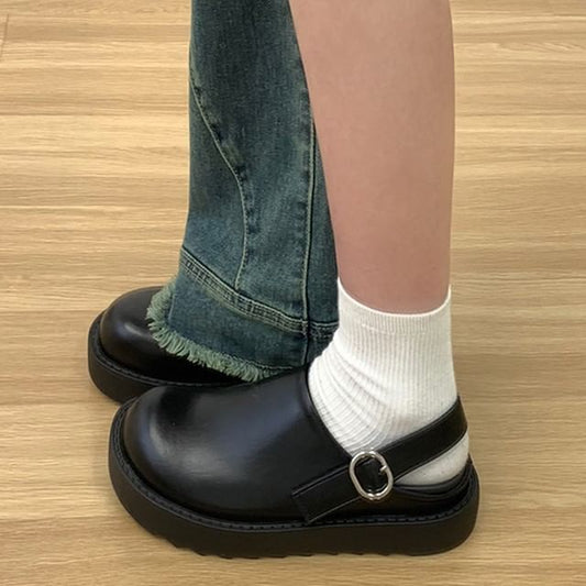 Platform Plain Buckled Faux Leather Slingback Clogs