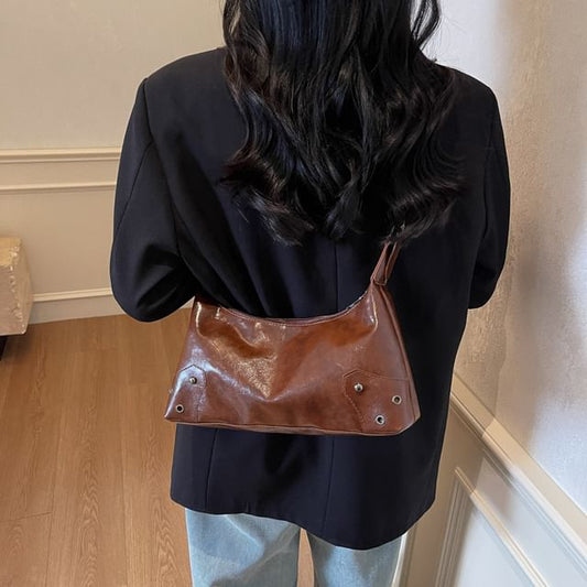 Studded Faux Leather Shoulder Bag