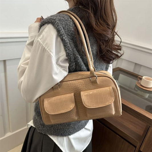 Multi-Pocket Faux Leather Shoulder Bag