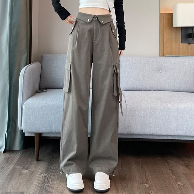 High Rise Plain Drawstring Cropped Harem Cargo Pants