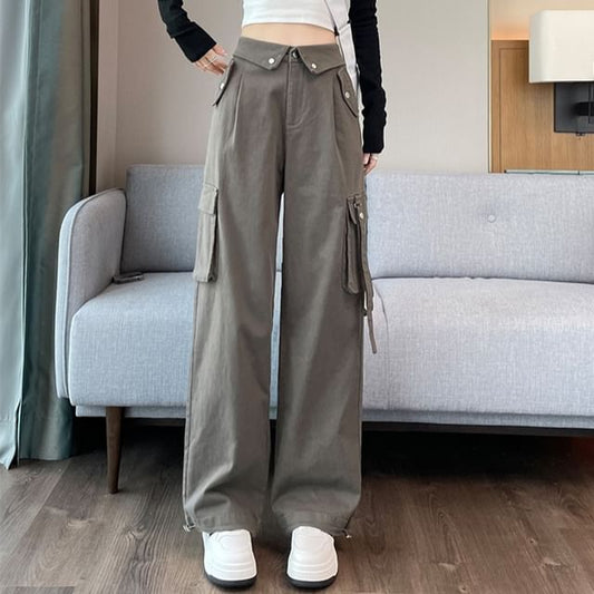 High Rise Plain Drawstring Cropped Harem Cargo Pants