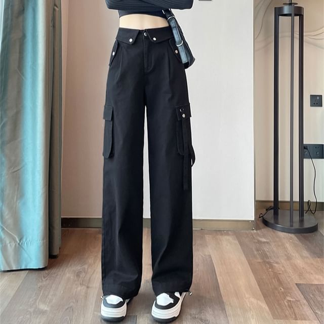 High Rise Plain Drawstring Cropped Harem Cargo Pants