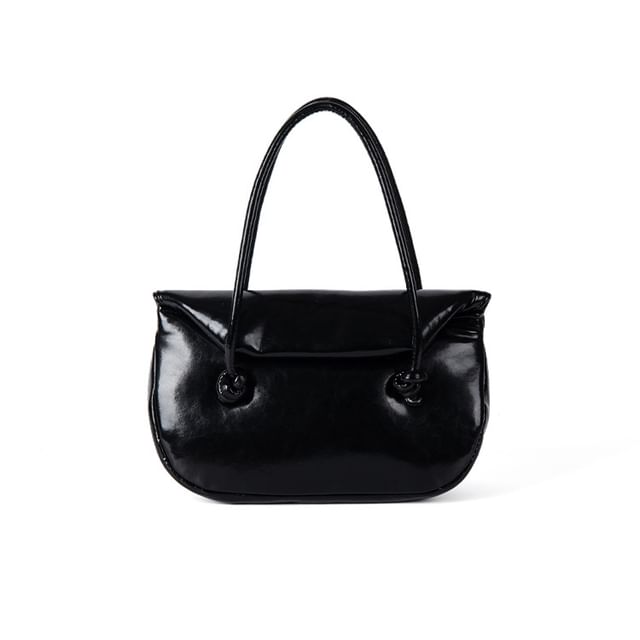 Faux Leather Plain Shoulder Bag