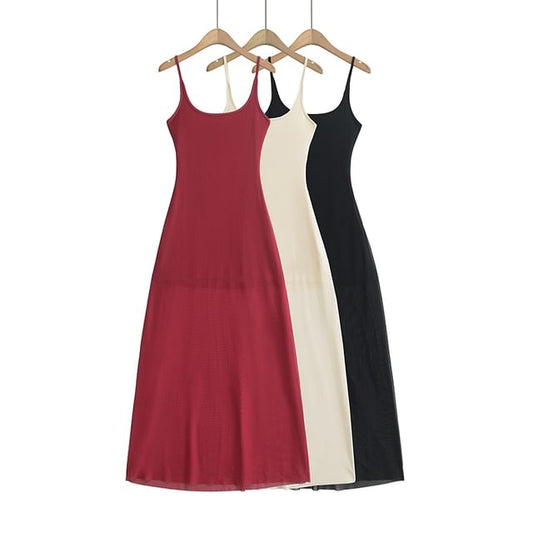 Plain Mesh Maxi A-Line Spaghetti Strap Dress