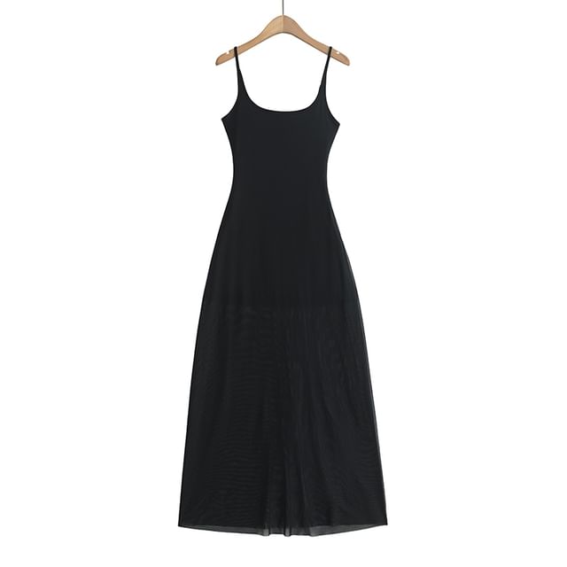 Plain Mesh Maxi A-Line Spaghetti Strap Dress