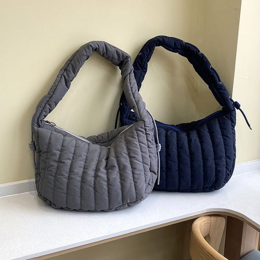 Plain Quilted Fabric Shoulder Bag