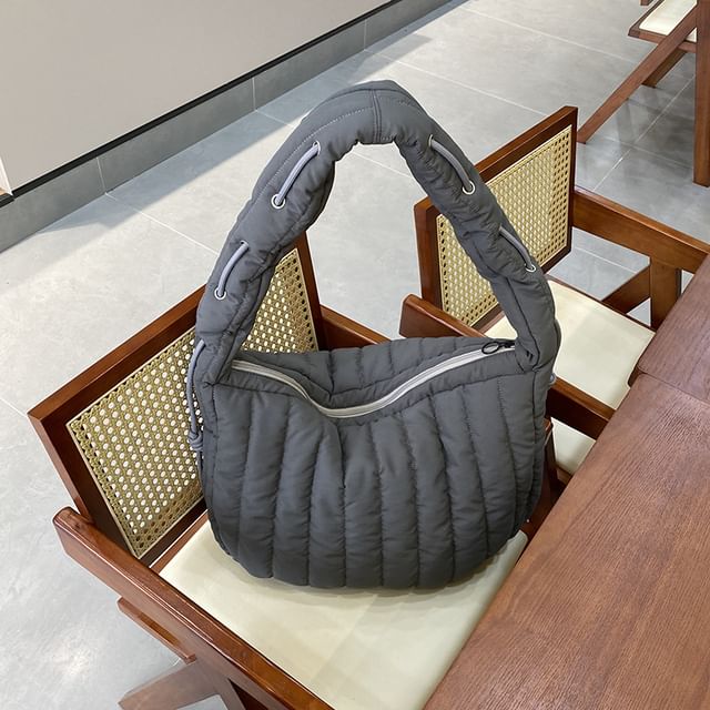 Plain Quilted Fabric Shoulder Bag