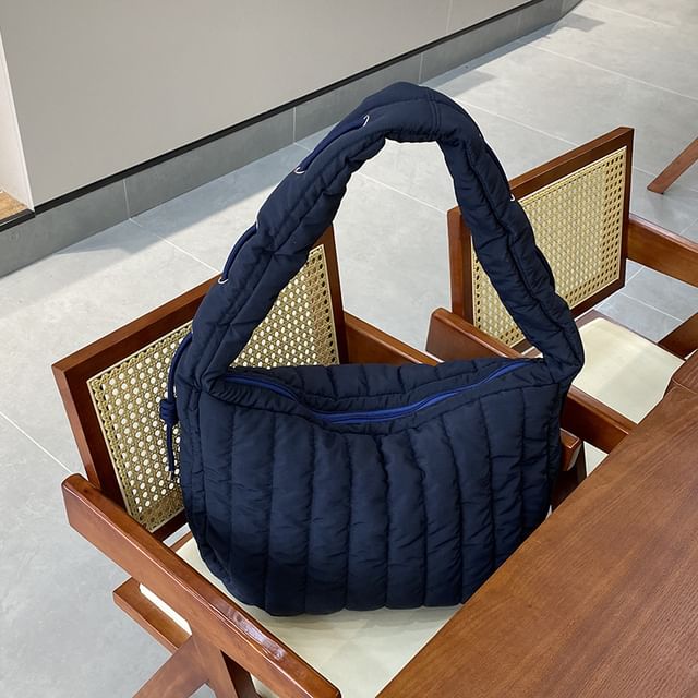 Plain Quilted Fabric Shoulder Bag