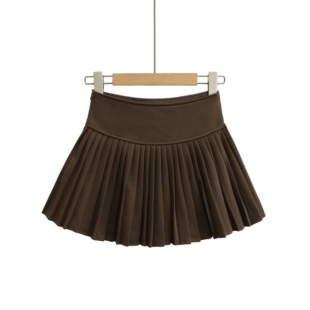 High Rise Smooth Pleated Flared Mini Skirt