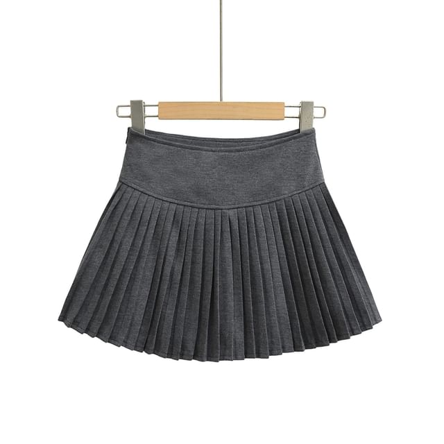 High Rise Smooth Pleated Flared Mini Skirt