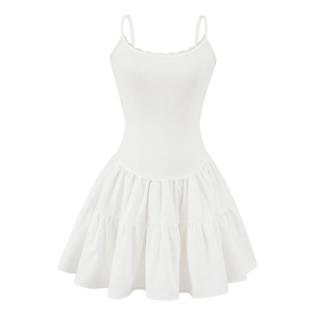 Scoop Neck Lace Trim Open Back Mini A-Line Spaghetti Strap Dress