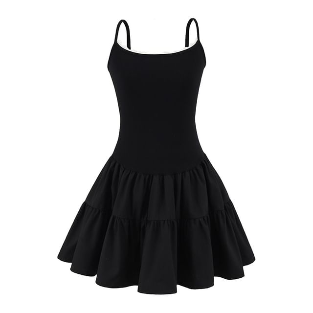 Scoop Neck Lace Trim Open Back Mini A-Line Spaghetti Strap Dress
