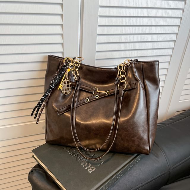 Faux Leather Buckled Chained Shoulder Bag